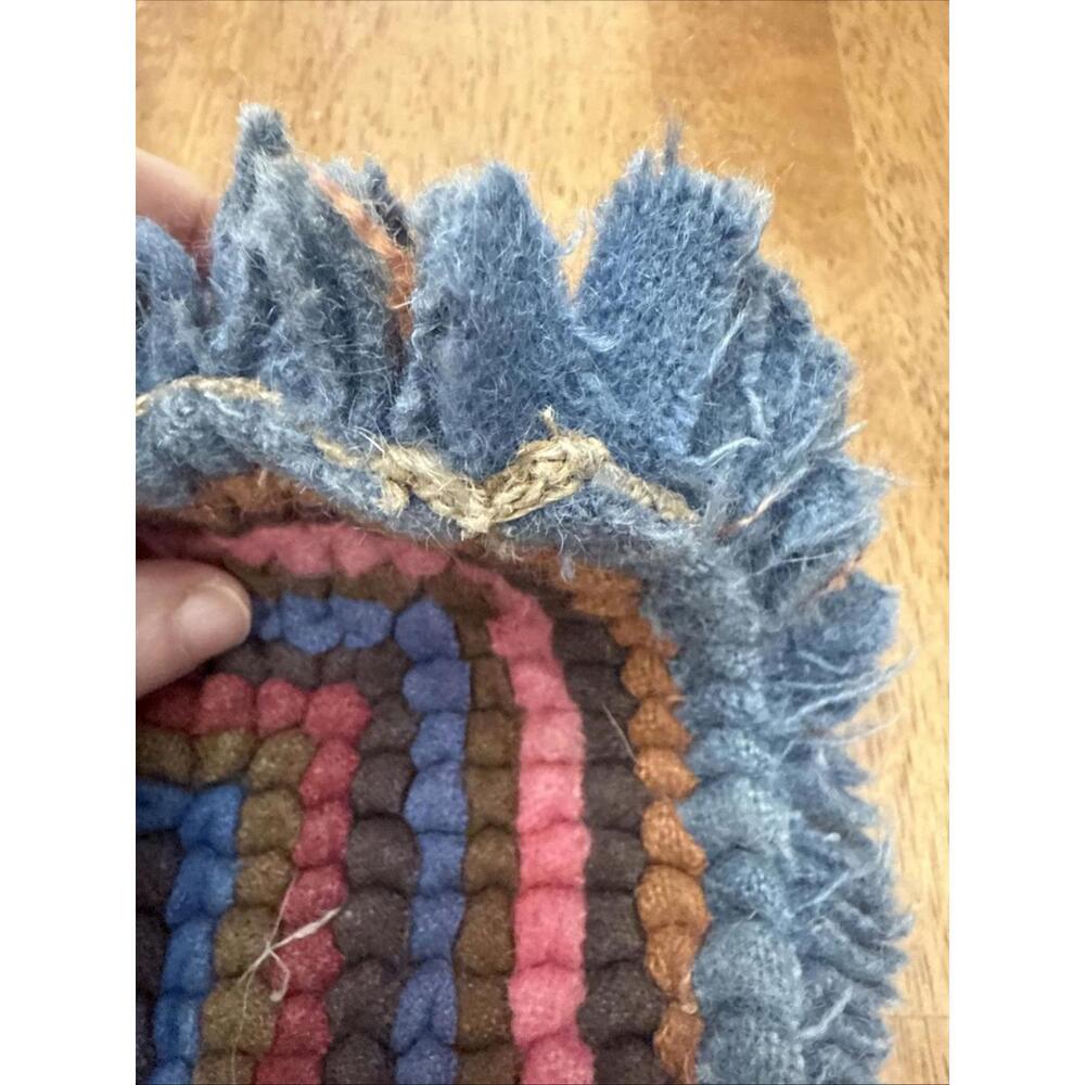 Vtg Hand Hooked Rag Rug Geometric Squares Stripes Colorful Boho Cottage 24x17” - Picture 7 of 7